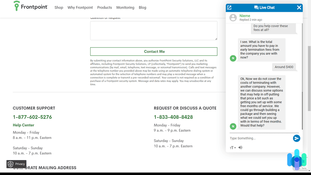 We chatted with Frontpoint about canceling our old provider and switching to it.