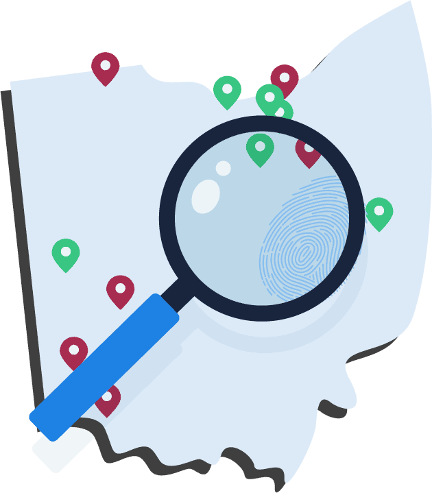 Ohio header map with a magnifying glass