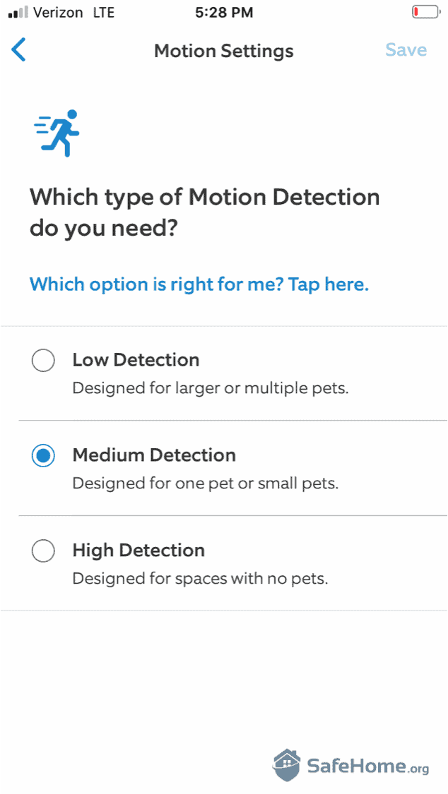 Ring Alarm Motion Settings